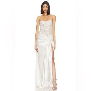 Bronx and Banco white bridal lace and silk gown White X Revolve Gina Gown